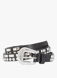 Cette ceinture affiche un jeu d'œillets en métal coloris argent et jeu d'empiècements contrastants. Ceinture En Cuir Avec Studs Black Silver The Kooples Femme Place Des Tendances