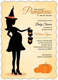 Saisonale partydeko für weihnachten, silvester, karneval, sommerpartys & co. Pumpkin Witch Silhouette Halloween Twins Baby Shower Invitation Gender Neutral Baby Shower Invitations