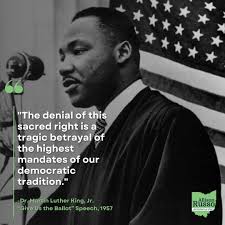 In 1957 Dr. Martin Luther King Jr. gave his “Give Us the Ballot” speech to  implore Congress and the president to act with urgency in response to  states' continued efforts to limit