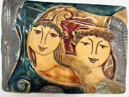 Ruth Factor tile glazed ceramic king David & Jonathan & musical instrument