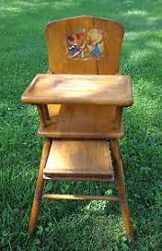 Antique Vintage High Chair Wood Wooden Full Size Bear And Duck Decal Vintage High Chairs Wood Chair Wooden High Chairs