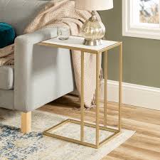 Manor Park Modern Wood And Metal C Table Faux White Marble Gold Walmart Com In 2020 Modern End Tables C Table Modern Side Table