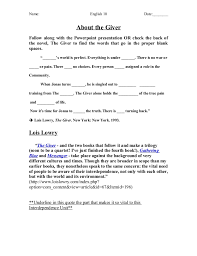 About Lois Lowry S The Giver Pre Reading Handout