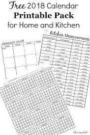 Free 2018 Calendar Printable Pack For Home And Kitchen Choosing Real Calendar Printables Printables Kitchen Measurements