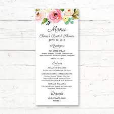 Spring Mother S Day Printable Menu Card Wedding Bridal Shower Baby Shower Birthday Party Rose Floral Bouquet Custom Printable Menu Bridal Shower Menu Cards Wedding Cards