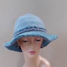 Felted Wool Hat With Flat Brim in Variegated Light Blue