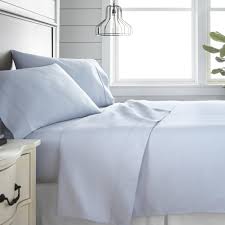 Becky Cameron 4 Piece Light Blue Solid 300 Thread Count Cotton King Sheet Set Ih 4pc 300 K Lbl The Home Depot