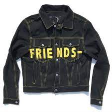 Vlone Orange Logo Friends Denim Jacket In 2021 Denim Jacket Jackets Black Denim Jacket