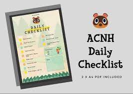 Animal Crossing New Horizons Daily Checklist Pdf Digital Printable Instant Download Daily Checklist Animal Crossing Checklist