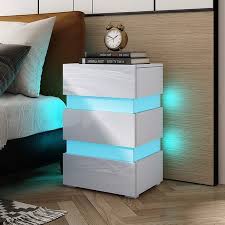 For a luxe approach, consider unexpected materials: Modern White High Gloss Front Nightstand Cabinet Bedside Tables With 3 Drawers Rgb Led Crazy Sales