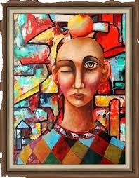 BARRY LEIGHTON-JONES (UK ARTIST) CIRCUS CLOWN OIL PAINTING