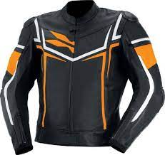 Custom Men Black Motorcycle White Orange Striped Real Leather Safety Pads Jacket Leather Jacket Men Style Stylish Leather Jacket Padded Jacket
