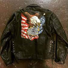 Afterlife Boutique On Instagram 80 S Leather Jacket With Harley Davidson Eagle Painted On Back Size 44 In Our Sf Shop