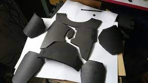 Eva Foam Armor Parts Already Bent With Heatgun To Fit Properly To The Body Eva Foam Armor Cosplay Diy Mandalorian Armor