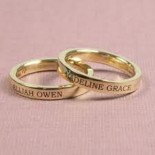 Personalized Laser Engraved Flat Band 3mm 4mm 5mm 7mm Widths Wedding Ring With Name Wedding Ring Designs Gold Wedding Rings