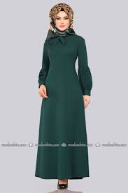 Moda Selvim Balon Kol Tesettur Elbise 1010bgs354 Zumrut Elbise Moda Stilleri Basortusu Modasi
