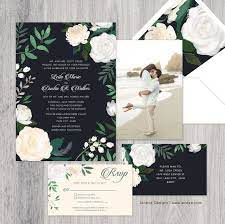 White Floral Wedding Invitation Custom Wedding Invitation Wedding Invitations Photo Wedding Invitations Floral Wedding Invitation Suite
