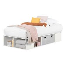 White twin platform bed with storage. White Twin Platform Bed With Storage Bins Flexible In 2021 Platform Bed With Storage Platform Bed Bed Storage