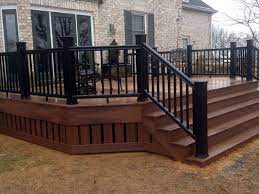 composite deck w skirting and black railing decks backyard house deck building a deck