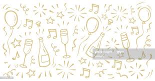 New Year S Eve Background With Balloons Fireworks Champagne Bottle In 2020 Doodle Illustration Doodle Background Free Vector Graphics