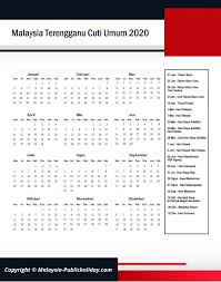 Kalendar 2020 malaysia cuti umum dan cuti sekolah. Terengganu Cuti Umum Kalendar 2020