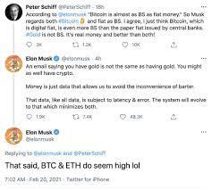 Price slides after cryptic tweet. Elon Musk Admits On Twitter That Bitcoin And Ethereum Seem High