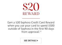 You can get 15% off your first sephora purchase within 30 days of getting your card. Sephora Get 15 Off Your First Purchase With The Sephora Credit Card Program Milled