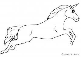 This is a printable coloring page, with a drawing of a unicorn jumping through the grass. Jumping Unicorn Coloring Page Printable Coloring Page Artus Art