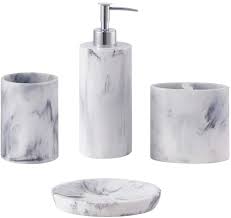 This black marble toilet brush holder from our sumatra bathroom accessory set stands out well in every bathroom due to its black charcoal colour. Zccz Bathroom Accessory Set 4 Pcs Marble Look Bathroom Vanity Countertop Accessory Set Bathroom Decor Accessories With Soap Dispenser Toothbrush Holder Bathroom Tumbler Soap Dish Walmart Com Walmart Com