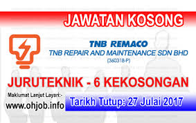Jawatan kosong majlis getah malaysia, berminat mohon online sekarang april 5, 2021. Jawatan Kosong Tnb Repair And Maintenance Sdn Bhd 27 Julai 2017 Jawatan Kosong Kerajaan Swasta Terkini Malaysia 2021 2022