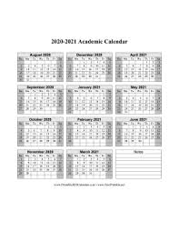 Our calendar templates are free to download and available in many formats such as word, excel, pdf or png. Printable 2020 2021 Academic Calendar