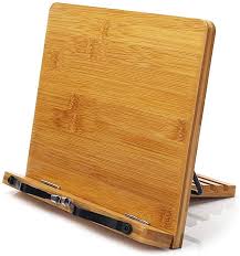 Amazon Com Bamboo Book Stand Wishacc Adjustable Book Holder Tray And Page Paper Clips Cookbook Reading Desk Porta Book Holders Book Holder Stand Book Stands