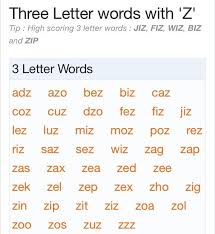 Three Letter Words Which Contain Z Best Scrabble Words Three Letter Words Scrabble Words