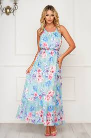 Starshiners Lightgreen Dress Long Daily From Veil Fabric Sleeveless With Floral Print