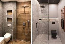Kamar mandi ini memiliki desain dinding yang menarik, dilapisi kombinasi warna hitam dan abu sedangkan sisi lain memilih warna. Desain Kamar Mandi Minimalis 2 3 Rafif Teknik