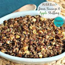 Ingredients · water · 1 1/2 cups wild rice · 4 tablespoons unsalted butter · 3 onions—1 finely chopped, 2 thinly sliced · 2 garlic cloves, minced · 1 celery rib, . Wild Rice Jones Sausage Apple Stuffing Simply Sated