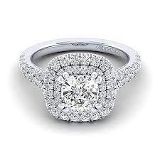 A simple rim of 56 colorless rounds, weighing 0.78 total carats, provides the perfect finish to its softly squared perimeter and dramatically lean lines, perfectly emphasizing the unabashed luxury of this remarkable stone; Platinum Cushion Double Halo Diamond Engagement Ring Er12675c6pt4jj Gabriel Co