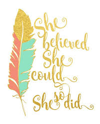 Mint And Coral Feather Print Faux Gold Foil Print Inspirational Art She Believed She Could So She Did Coral And Mint Inspirational Quotes Words Quotes