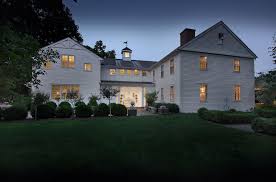 Exterior White Modern Farmhouse Stone Entry Courtyard Copper Roof For Sale 600 Hoydens Hill Road Fairfield C Modern Farmhouse Copper Roof House Styles