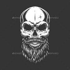 Monochrome Skull With Beard Skull Beard Bearded Skull Tattoo Viking Skull Art