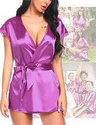 Women Lingerie Robe Satin Lace Trim Sexy Kimono Robes with Inside Ties Rose  Viole Large - Walmart.com