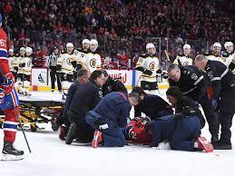 Canadiens center phillip danault was stretchered off the ice in the second period saturday night after he was hit in the head by a slap shot from bruins defenseman zdeno chara. Danault Hospitalized After Taking Chara Slap Shot To Head Thescore Com