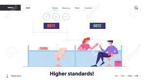 Card issuer and atm operator. People Visiting Bank For Banking Service Landing Page Template Bank Office Worker And Business Man Client Communication Male Customer Character Communicate With Operator Cartoon Vector Illustration Royalty Free Cliparts Vectors And Stock