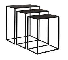 Supported by tubular metal legs in a black finish, this set of 2 nesting tables has a solid wood top with a diamond weave pattern. Coreene Black Iron Nesting Tables Sanctuary Home And Gift