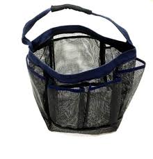 Blue Trim Mesh Shower Caddy Mesh shower totes are easy to carry, durable, and often less cumbersome than plastic caddies. namery packs gifts