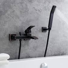 Led bath tub waterfall faucet with hand shower set brass deck mounted. Airuida Antique Brass Bathtub Faucet With Ceramic Handheld Shower Sprayer Wall Mount Double Ceramic Lever Handles Bathroom Tub Faucet Hot And Cold Water Mixer Tap Vintage Style Kitchen Bathroom Fixtures Co