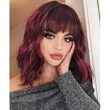 15 short bob haircuts and hairstyles with bangs. Amazon Com Entranced Styles Short Wavy Bob Wig With Bangs Curly Wigs For Black Women Heat Resistant Synthetic Wig Natural Black Dark Brown Mix Color Hair Beauty