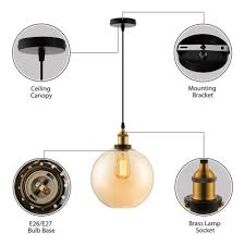 Globe pendant chandelier small brass and smoked glass made com. Amber Glass Globe Pendant Light In Aged Brass Vintage Single Light Pendant For Foyer Kitchen Restaurant Beautifulhalo Com
