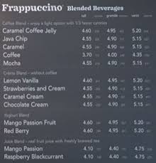 Starbucks Menu Menu For Starbucks Blackrock Dublin