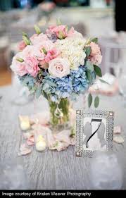 From a groom ' s corsage to epic wedding centerpieces, choosing the wedding flowers that you love is important, and should be done early on in the wedding planning process. Centerpiece This Size And Shape But With Blue And Purple Flowers With Candles Around The Bottom Blue Wedding Flowers Pink Blue Weddings Wedding Colors